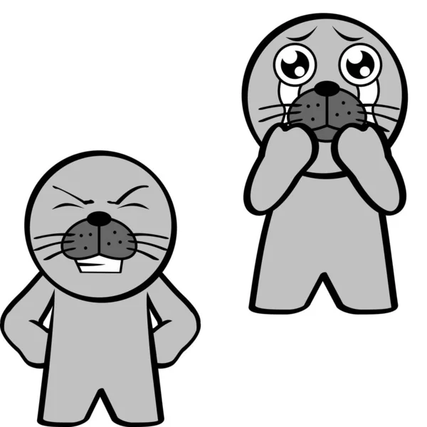 Standing Chibi Seal Kid Character Cartoon Expressions Set Collection Vector — 图库矢量图片