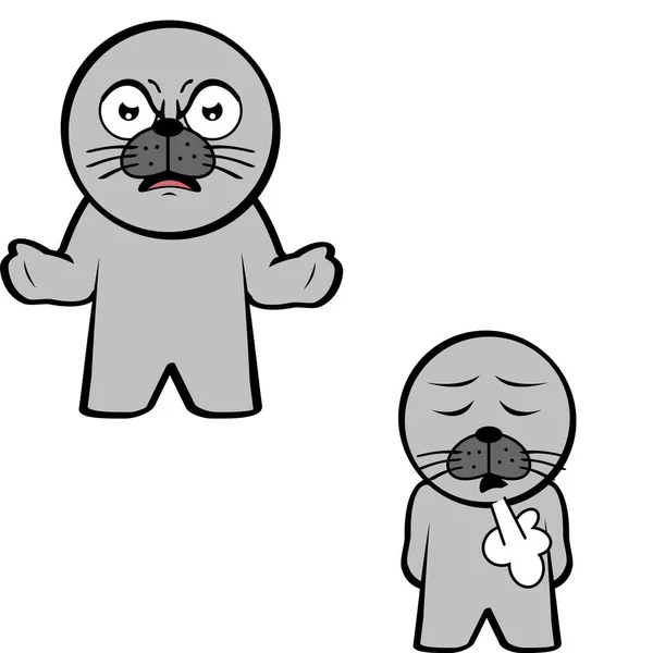 Angry Standing Chibi Seal Kid Character Cartoon Expressions Set Collection — 图库矢量图片