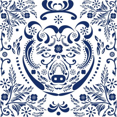 bear mosaic mexican talavera mosaic illustration in vector format