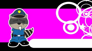 funny standing raccoon cartoon cop costume expression background in vector format