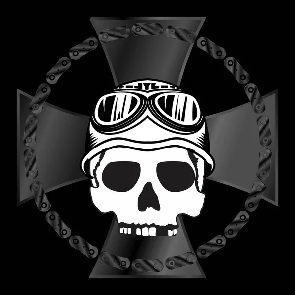 Biker Crest Sticker Skull Insignia Tattoo Helmet Illustration Vector Format —  Vetores de Stock