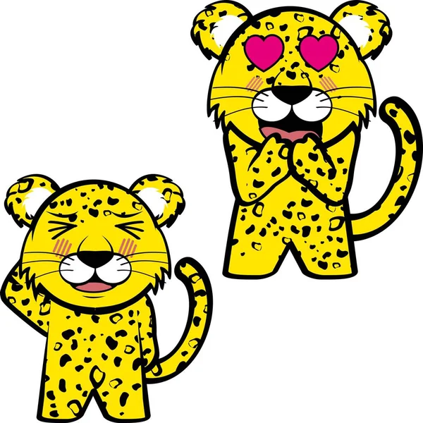 Standing Chibi Leopard Kid Character Cartoon Expressions Pack Collection Vector — Vector de stock