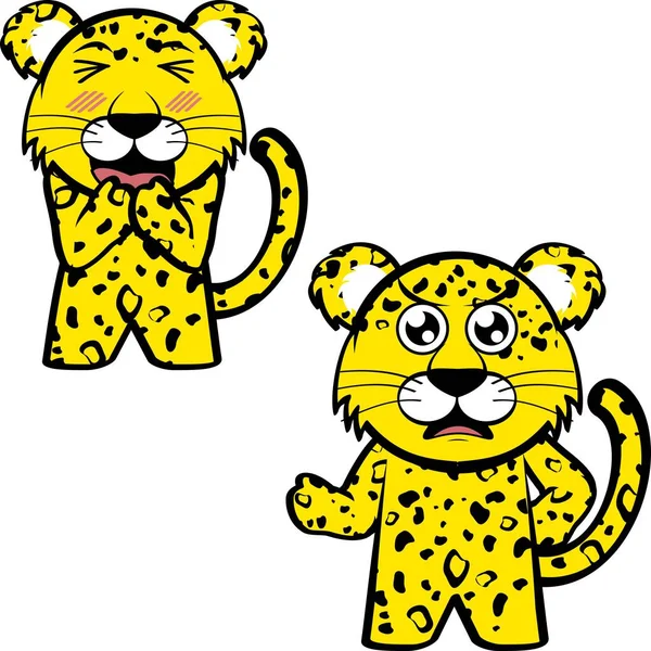 Standing Chibi Leopard Kid Character Cartoon Expressions Pack Collection Vector — Stock Vector
