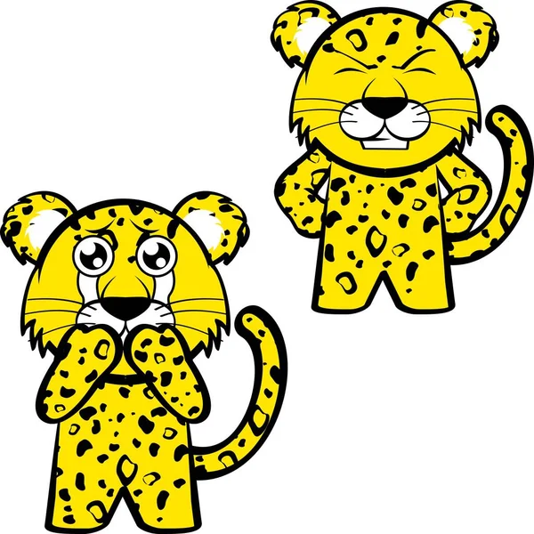 Standing Chibi Leopard Kid Character Cartoon Expressions Pack Collection Vector — Stock vektor