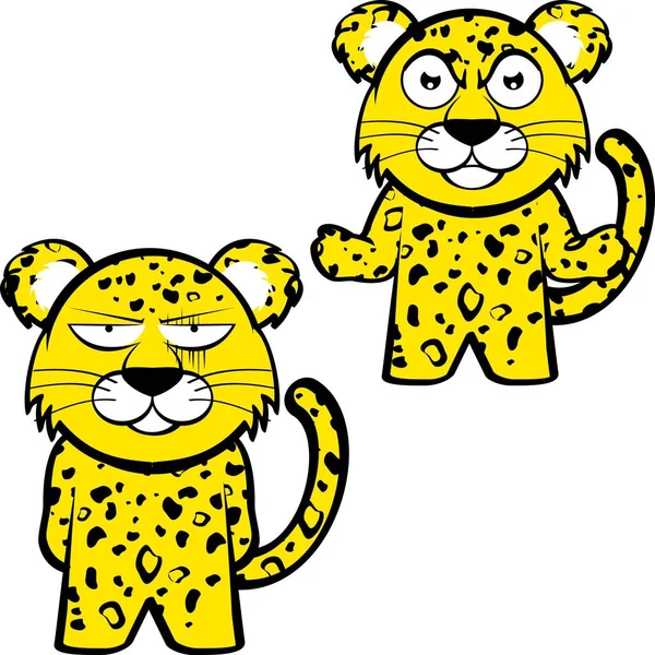 Standing Chibi Leopard Kid Character Cartoon Expressions Pack Collection Vector — Stock vektor