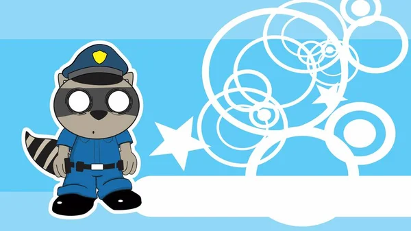 Hollow Standing Raccoon Cartoon Cop Costume Expression Background Vector Format — Stock vektor