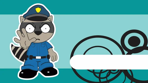 Stop Standing Raccoon Cartoon Cop Costume Expression Background Vector Format — Vettoriale Stock