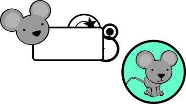cute standing mouse character cartoon sticker and billboard set illustration in vector format