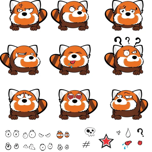 Red Panda Cartoon Expressions Set Illustration Vector Format — ストックベクタ