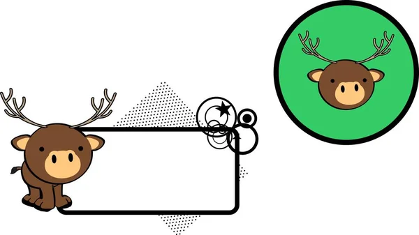 Cute Standing Deer Character Cartoon Sticker Billboard Set Illustration Vector — Stockvector