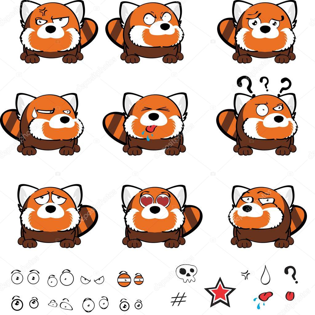 red panda cartoon expressions set illustration in vector format