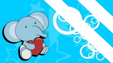 sitting chibi baby elephant character cartoon holding love red heart, background illustration in vector format
