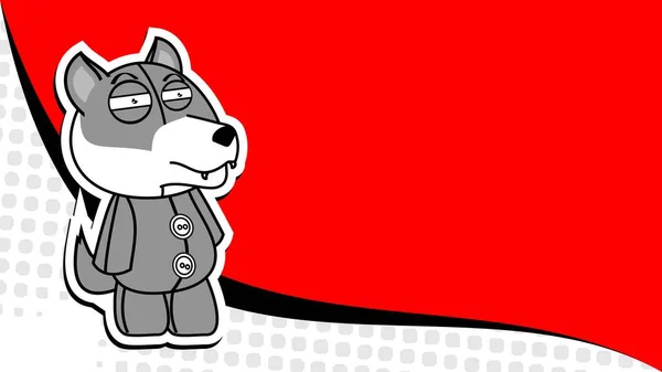 Standing Wolf Plush Toy Sticker Cartoon Background Vector Format — Vetor de Stock