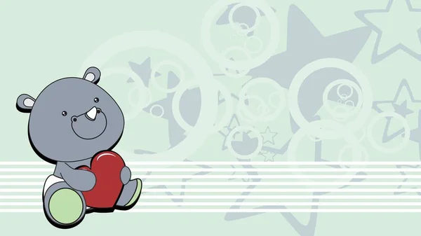 Sitting Chibi Baby Rhino Character Cartoon Holding Love Red Heart — Wektor stockowy