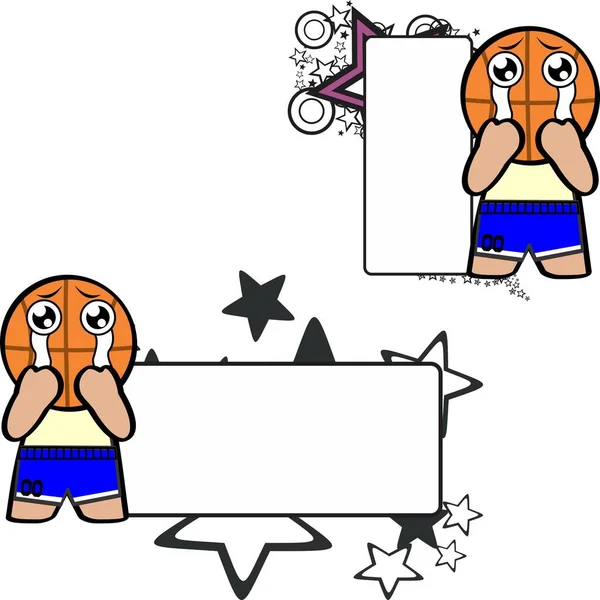 Chibi Crying Basketball Ball Head Kid Cartoon Expression Billboard Set — 스톡 벡터