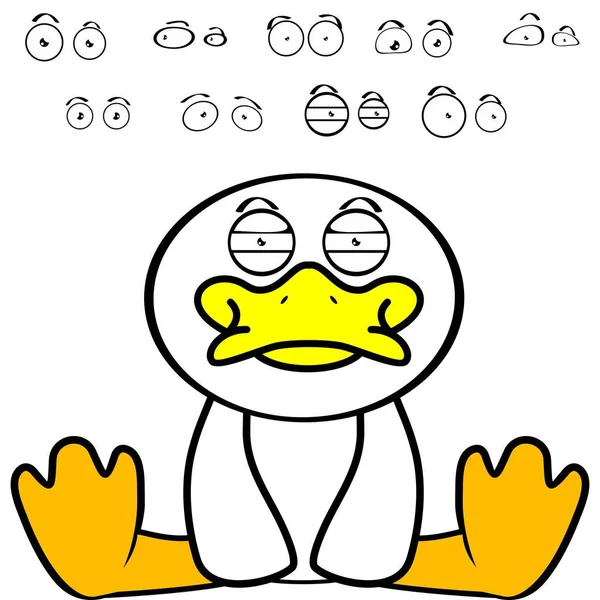 Cute Sitting Duck Character Cartoon Expressions Set Collection Illustration Vector — 스톡 벡터