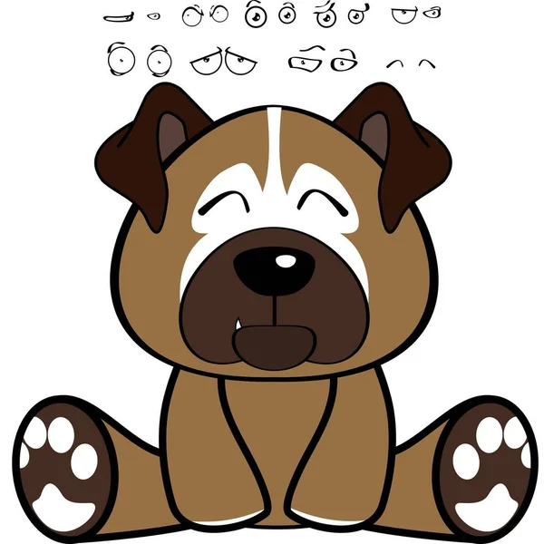 Cute Sitting Bulldog Puppy Character Cartoon Expressions Set Collection Illustration — Archivo Imágenes Vectoriales