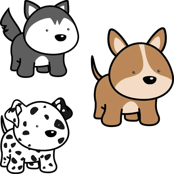 Cute Chibi Kawaii Dogs Cartoon Set Pack Illustration Векторный Формат — стоковый вектор