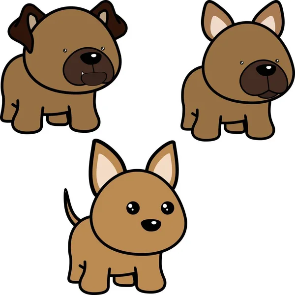 Cute Chibi Kawaii Dogs Character Cartoon Set Pack Illustration Векторный — стоковый вектор