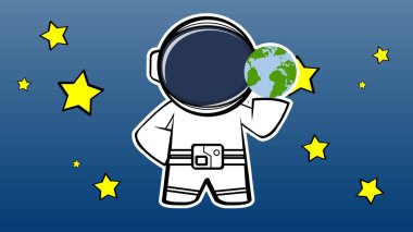 spaceman character cartoon sticker background illustration in vector format