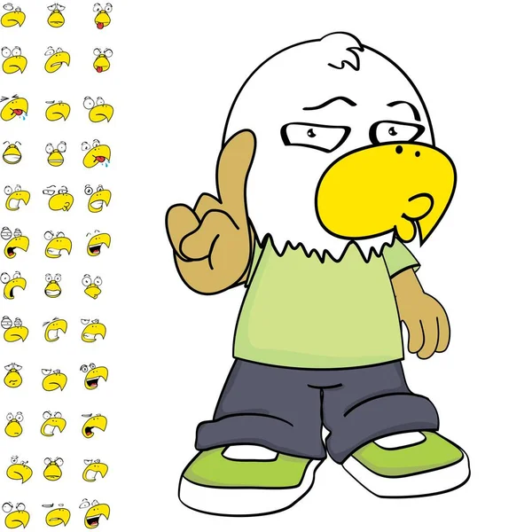 Funny Eagle Young Kid Character Cartoon Expressions Set Pack Vector — Stockový vektor