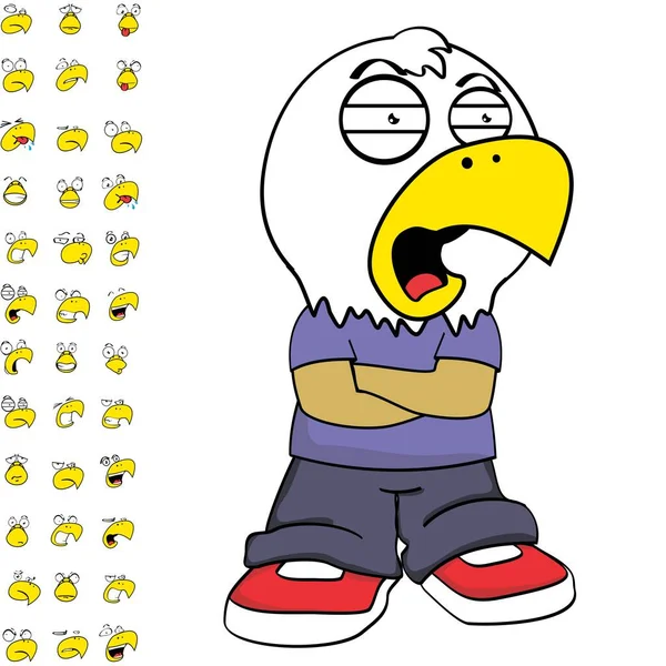 Grumpy Eagle Young Kid Character Cartoon Expressions Set Pack Vector — Vettoriale Stock