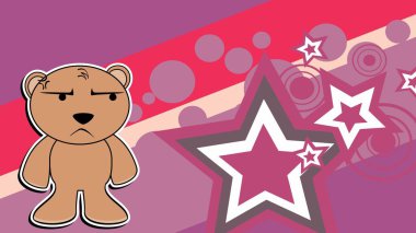 grumpy brown teddy bear character cartoon background in vector format