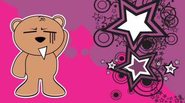 ashamed brown teddy bear character cartoon background in vector format