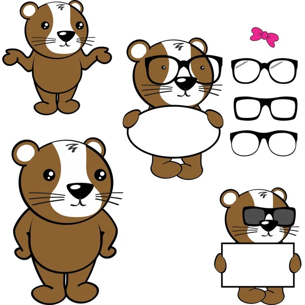 Chibi Hamster Kid Cartoon Billboard Glasses Pack Illustration Vector Format — Vetor de Stock