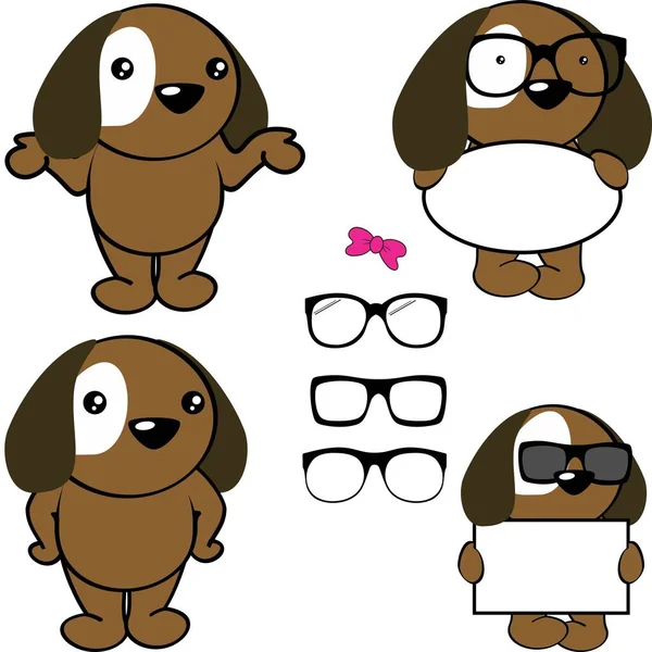 Chibi Puppy Kid Cartoon Billboard Glasses Pack Illustration Vector Format — ストックベクタ