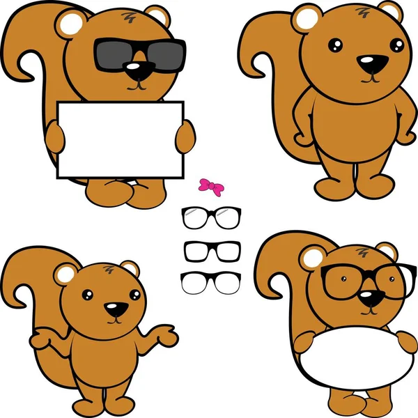 Chibi Squirrel Kid Cartoon Billboard Glasses Pack Illustration Vector Format — 图库矢量图片