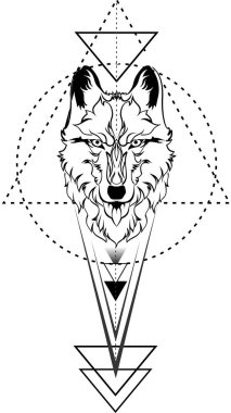 wolf head vertical geometric tattoo ink illustration in vector format