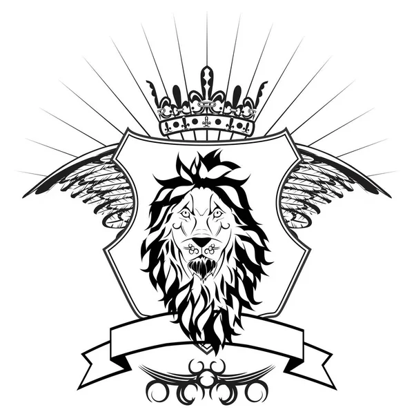 Lion Tribal Head Tattoo Winged Crest Coat Arms Emblem Insignia — Stock vektor