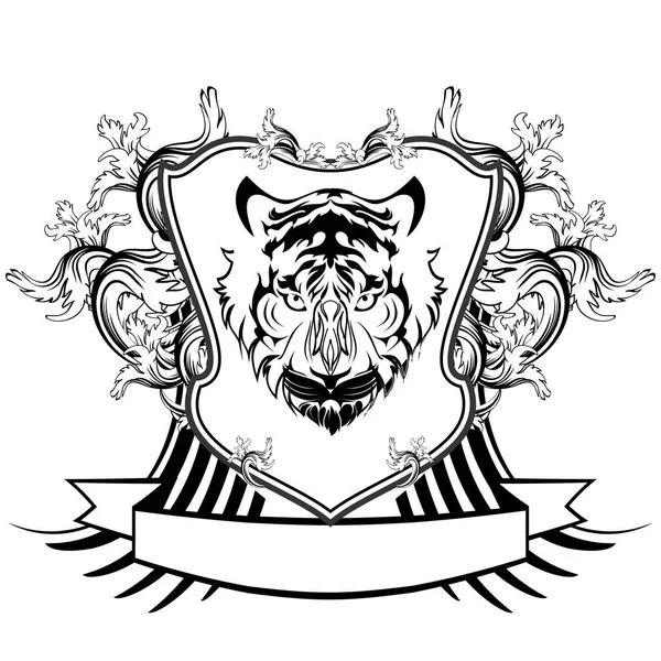 Эмблема Герба Татуировкой Голове Тигра Знак Изолированной Векторной Иллюстрации — стоковый вектор