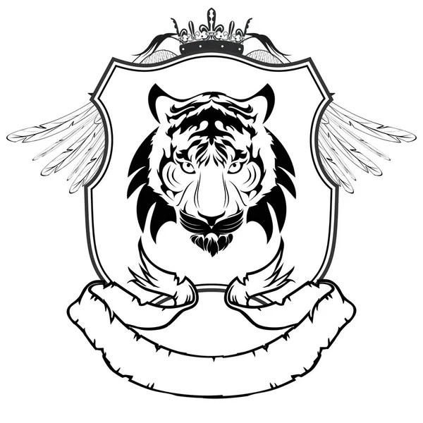 Tiger Tribal Head Tattoo Winged Crest Coat Arms Emblem Insignia — Vetor de Stock