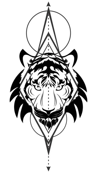 Tiger Head Vertical Geometric Tattoo Ink Illustration Vector Format — Vetor de Stock