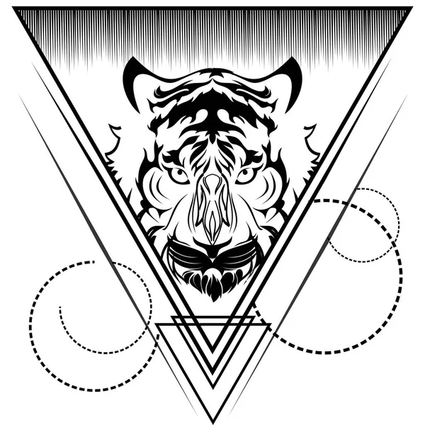 Tiger Head Geometric Tattoo Ink Illustration Vector Format — Vetor de Stock