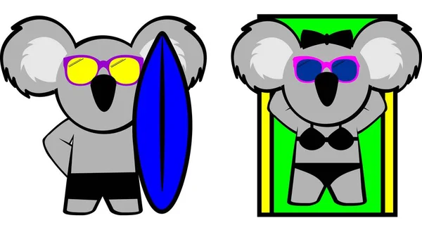 Chibi Koala Cartoon Summer Set Illustration Vector Format — Stock Vector