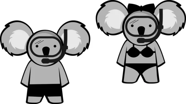 Chibi Koala Couple Cartoon Set Illustration Vector Format — Image vectorielle