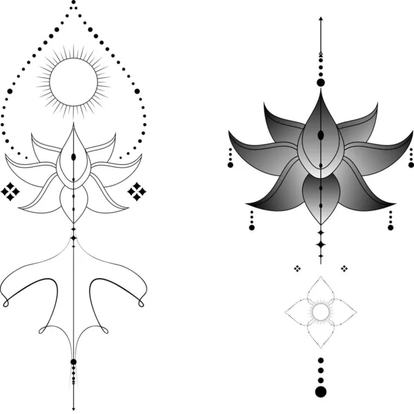 Квіти Геометричні Лінії Татуювання Набір Ілюстрацій Векторному Форматі — стоковий вектор