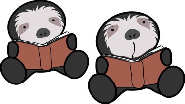 learning cute baby sloth bear character cartoon sitting reading set in vector format