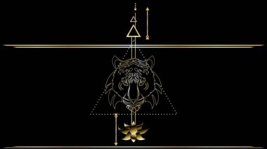geometric tattoo golden luxury tiger lines background poster illustration in vector format