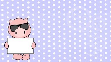 chibi piggy kid cartoon holding billboard background. illustration in vector format