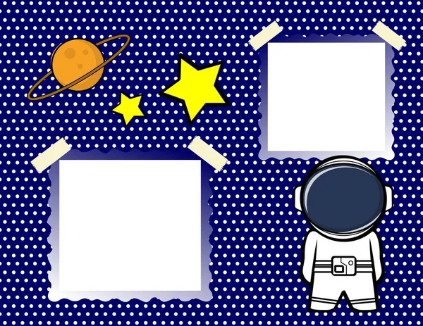 Stehen Astronaut Kind Cartoon Bilderrahmen Album Illustration Hintergrund Vektorformat — Stockvektor