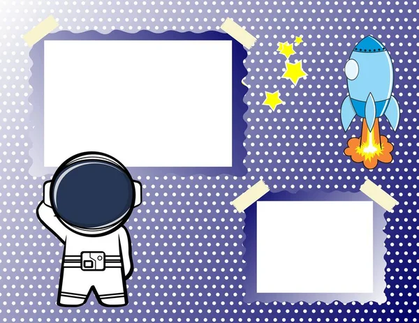 Kawaii Astronaut Kid Cartoon Picture Frame Album Illustration Hintergrund Vektorformat — Stockvektor