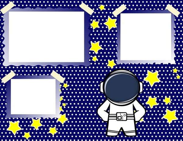 Mollig Astronaut Kind Cartoon Bilderrahmen Album Illustration Hintergrund Vektorformat — Stockvektor