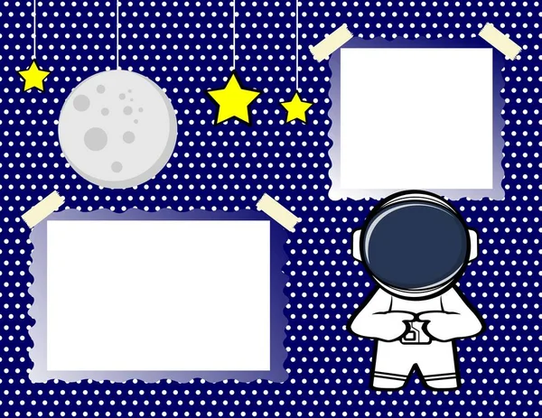 Beschämt Astronaut Kind Cartoon Bilderrahmen Album Illustration Hintergrund Vektorformat — Stockvektor