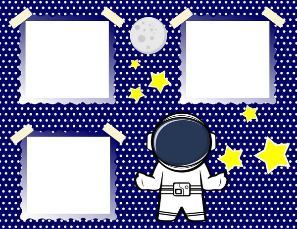 Niedlichen Astronauten Kind Cartoon Bilderrahmen Album Illustration Hintergrund Vektorformat — Stockvektor