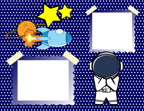 Astronaut Kind Cartoon Bilderrahmen Album Illustration Hintergrund Vektorformat — Stockvektor