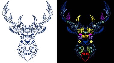 Ren geyiği Meksika huichol sanat illüstrasyon paketi koleksiyonu vektör biçiminde